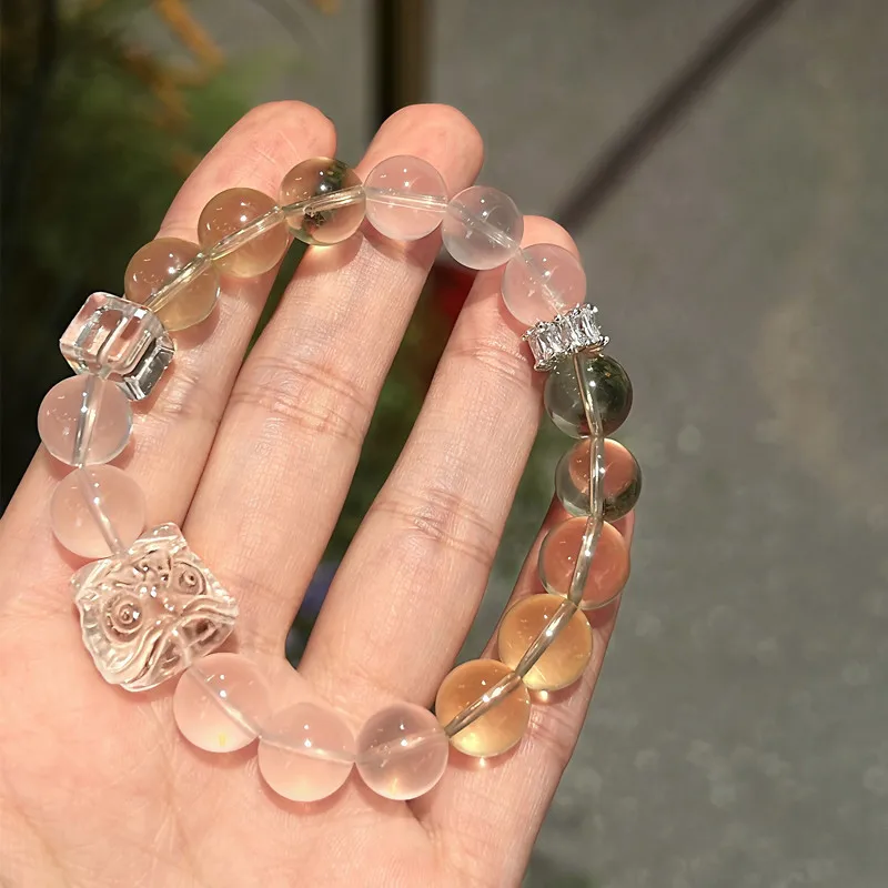 

Натуральный розовый желтый 10 мм круглый браслет с одной петлей, дизайн для женщин, универсальный модный стиль