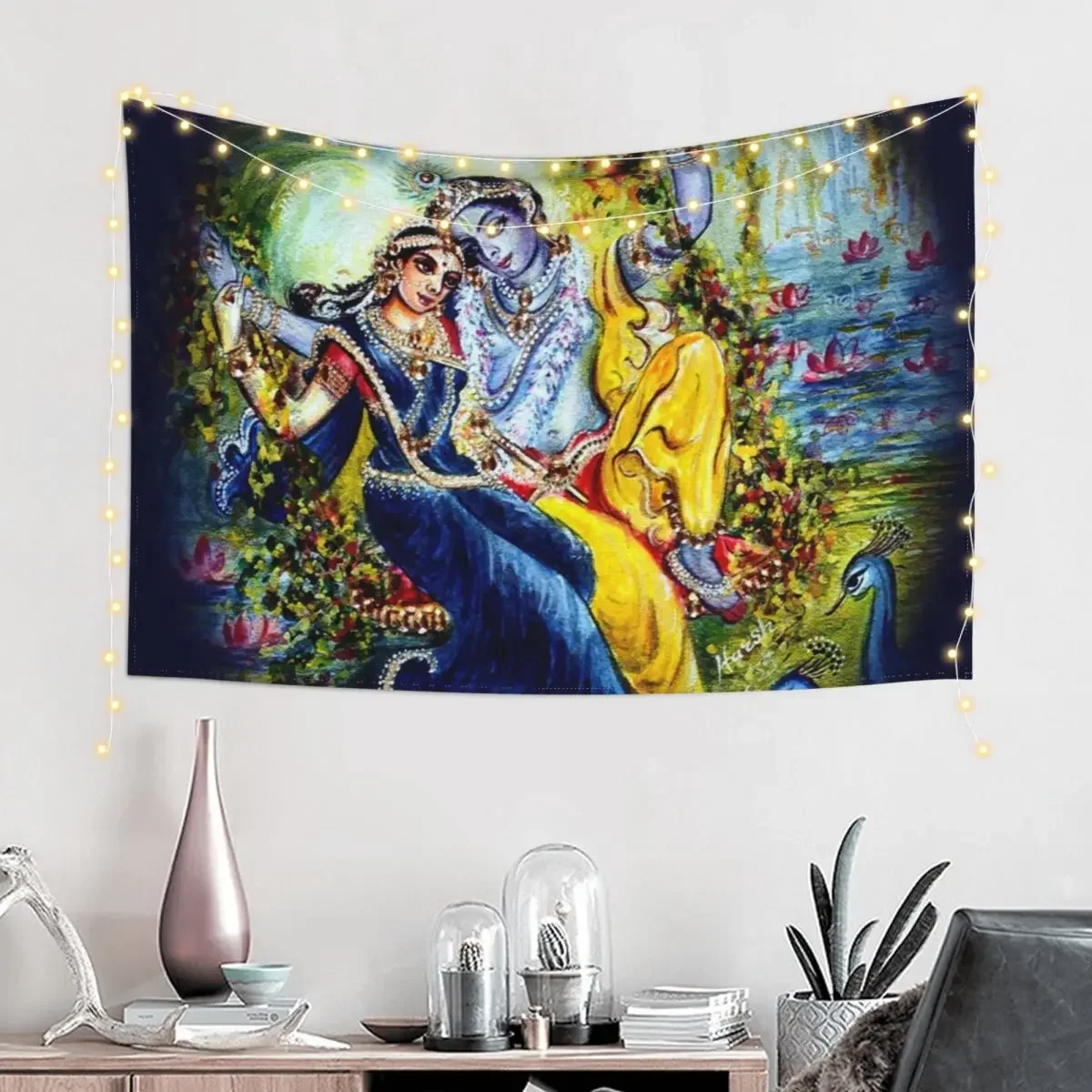 Radha Krishna Jhula Leela Tapestry Wallpaper Bedroom Kawaii Room Decor Tapestry