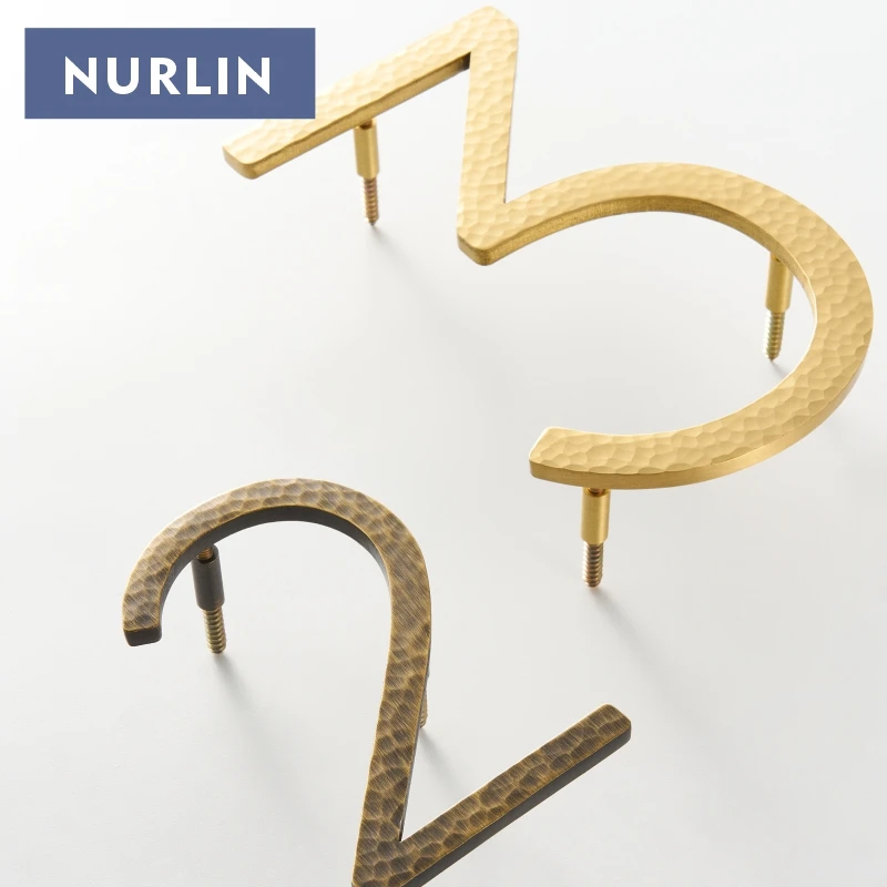 Nurlin Solid Brass Hammered Antique Brass 4-12 Inches 10-30cm Big Number Letter Door House Public Floating Signature