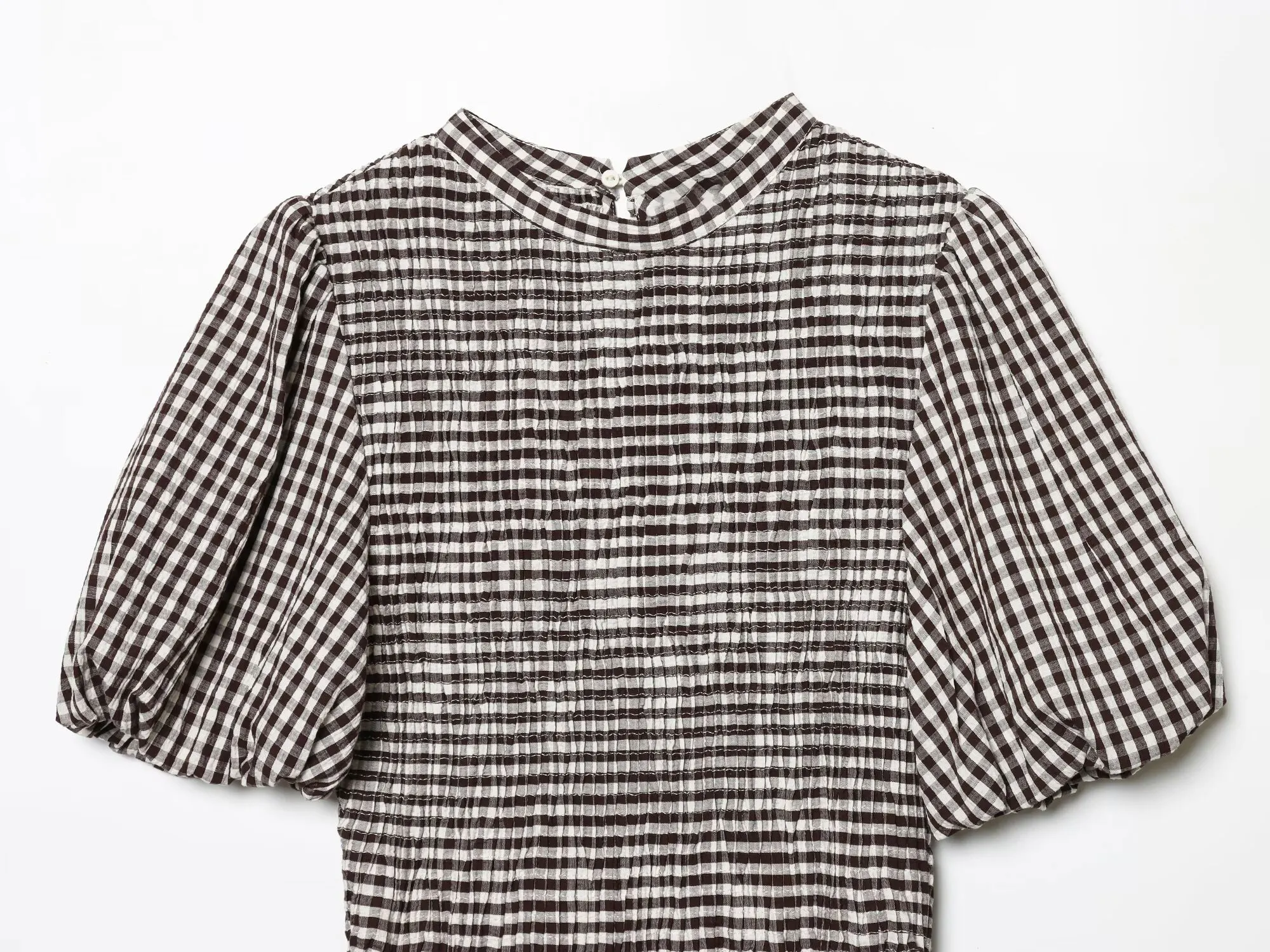HH Vintage Damen Bluse mit Rüschensaum, elegantes Party-Shirt, modische Strand-Urlaubsbluse, kurze Puffärmel, lässige Sommer-Karo-Bluse, schmal geschnitten – Detail 4