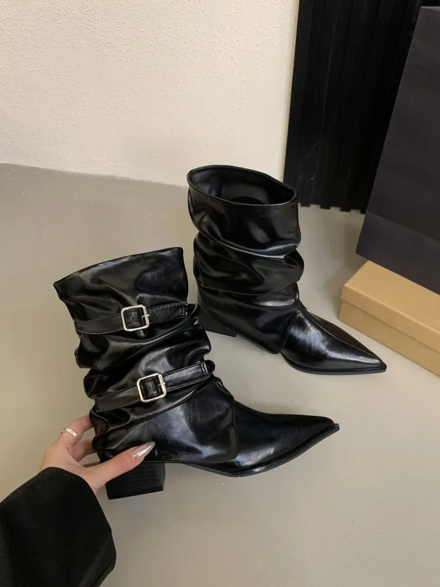 Woman Boots Platform Chunky Heels Trend Punk Gothic New  Leather Fashion Women's Shoes Motorcycle Footwear