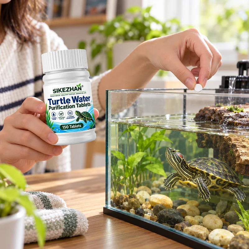 SIKEZHAN Turtle Water Purification Tablets 150Ct, Fast Acting Clarifier Removes Turbidity & Odor, Healthier Turtle Tank Cleaner