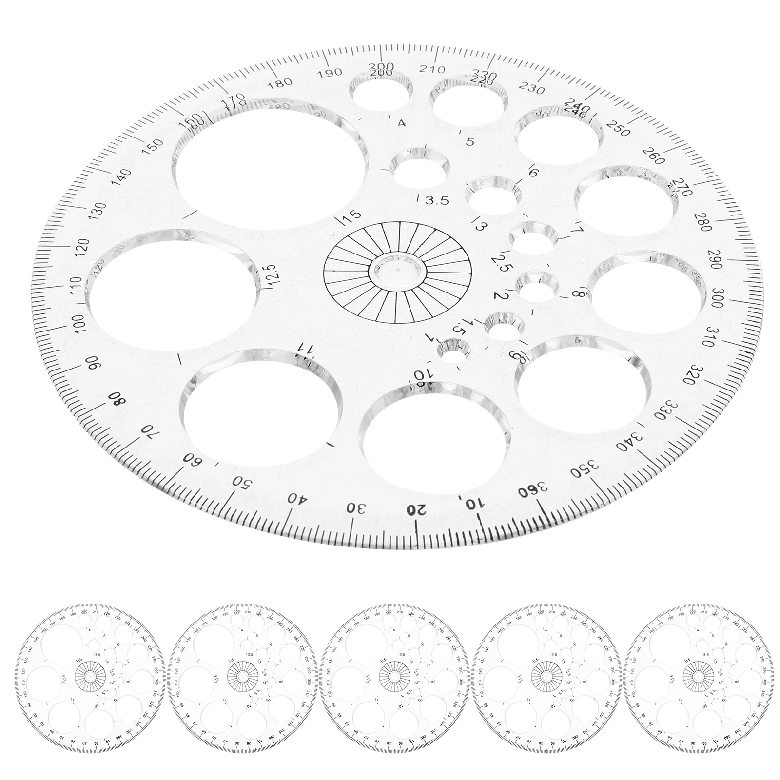

6pcs Circle Protractor 360 Degree Geometry Measuring Tool Clear Plastic Drafting Ruler For Office School Use Reusable