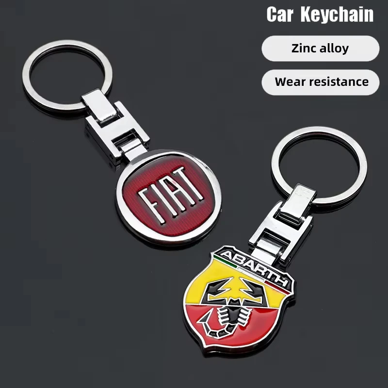 3D Metal Car Logo Keychain Auto Badge Emblem Key Ring Car Interior Accessories For Fiat Abarth 500 500e 500C Panda Tipo 600 500X