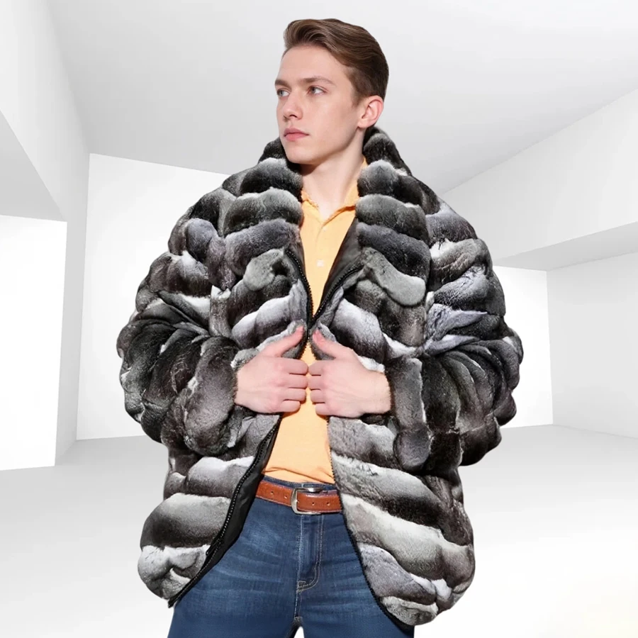 

Real Rabbit Fur Jacket Men Rex Rabbit Fur Coat High Quality New Arrival Full Skin Genuine Fur Bomber Jackets