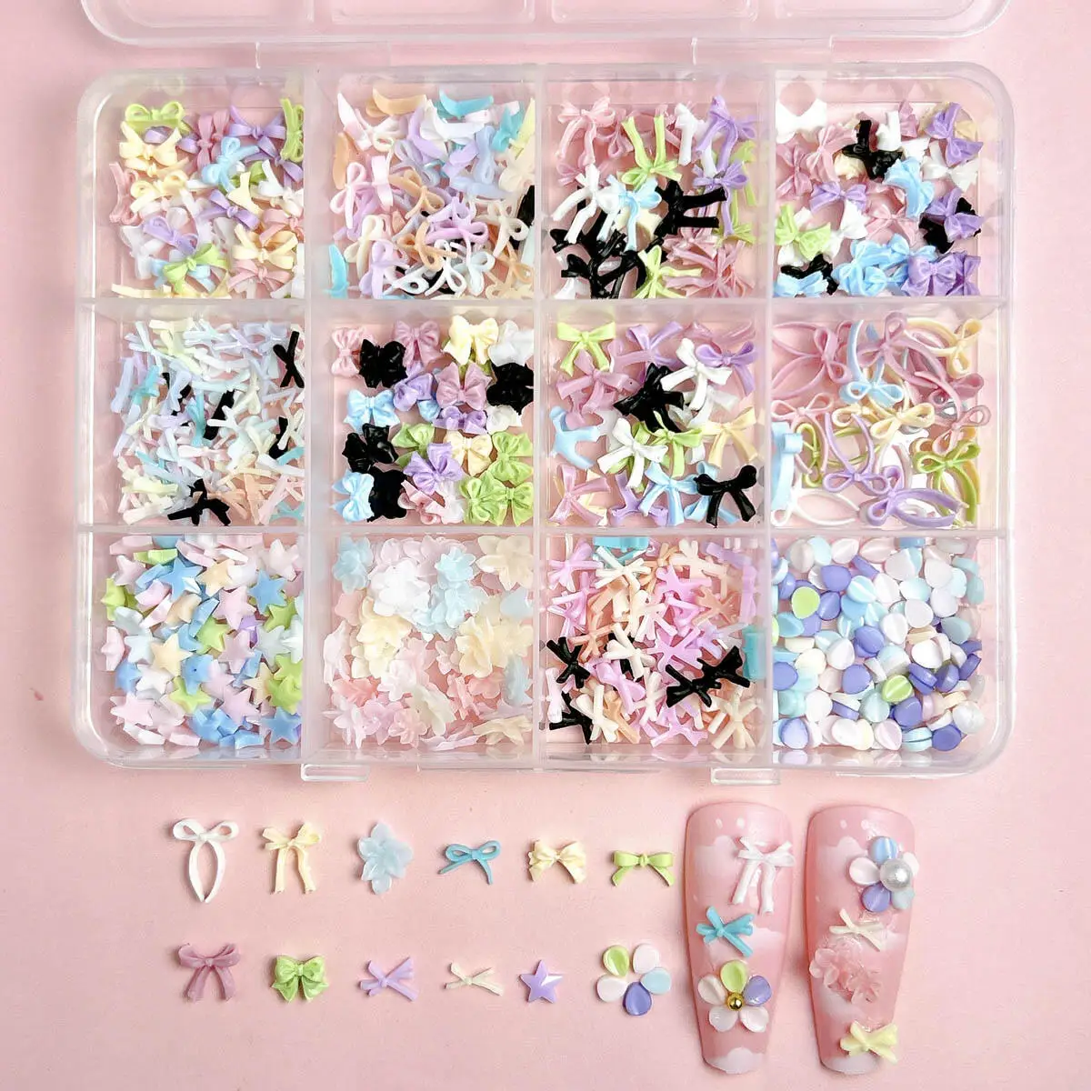 12 شبكة/صندوق الدوبامين اللون شريط راتينج صغير القوس مسمار الفن الديكور الكرتون بتلات ستار مسمار السحر مانيكير DIY بها بنفسك اكسسوارات