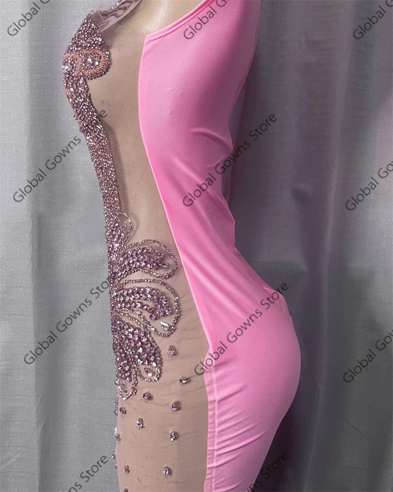 Pink O N Short Prom Dresses Black Girls Bead Crystal Rhinestone 2024 Birthday Luxury Dress Graduation Gown Homecoming Customized image 4