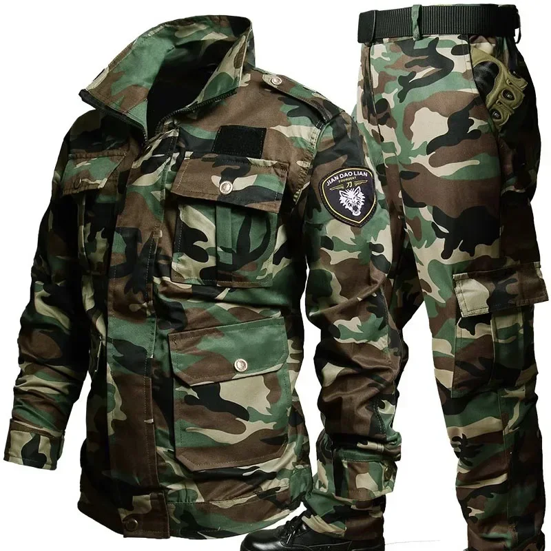 Training Outdoors Camouflage Uniform Tactical Men\'s Climbing Tactical Sets Hiking Hiking Suit Clothes Jacket +Pant Set