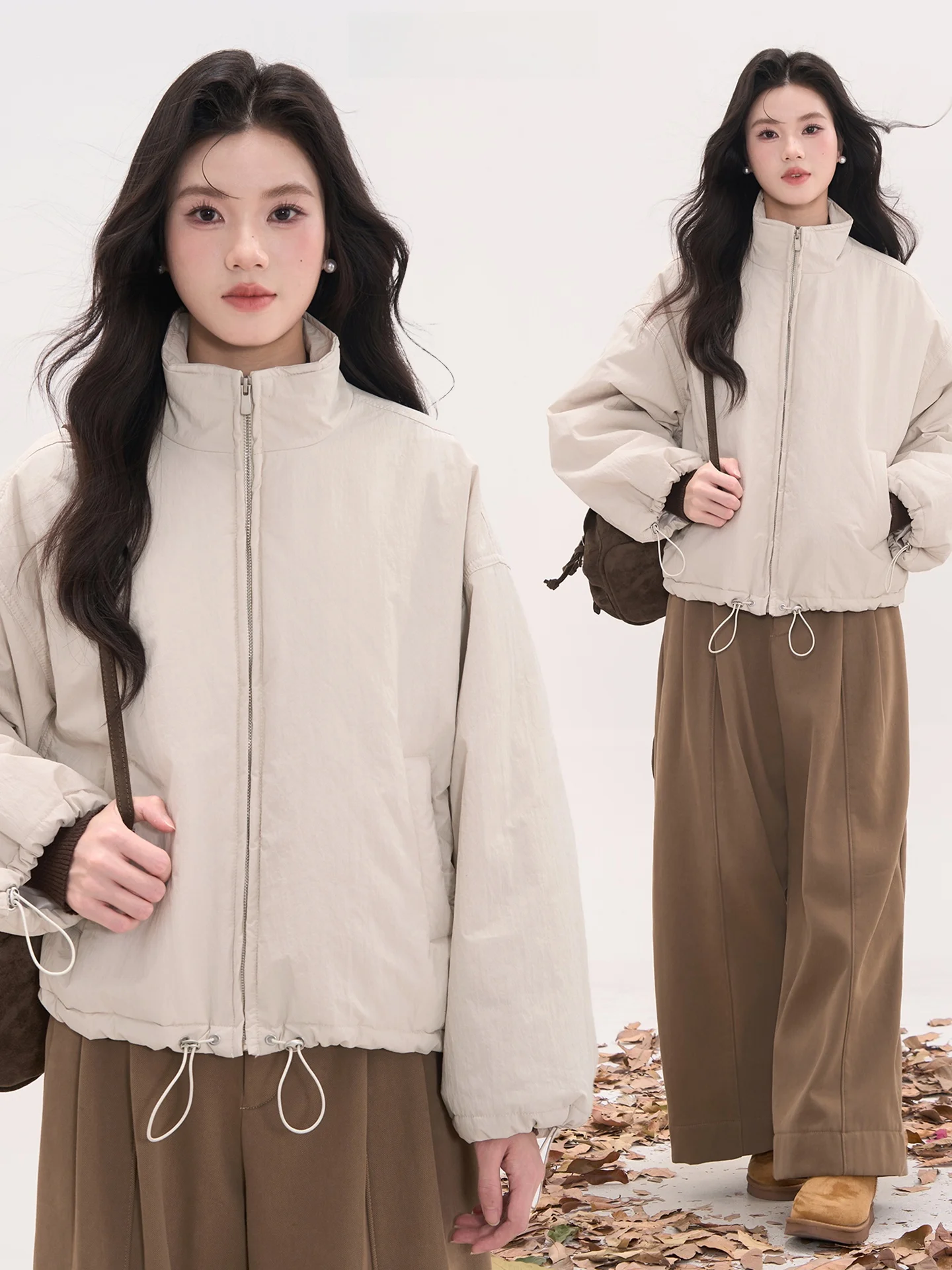 

Heme Cotton Jaet ort Stand Collar Women's Versatile Winter Coat Comfortable Loose Fit Pure Color Commute Sle Zipper
