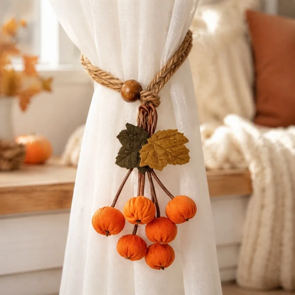 Artificial Maple Leaf Curtain Tiebacks Hawthorn Berry Strands Pastoral Style Curtain Straps Decorative Polyester Curtain Binding