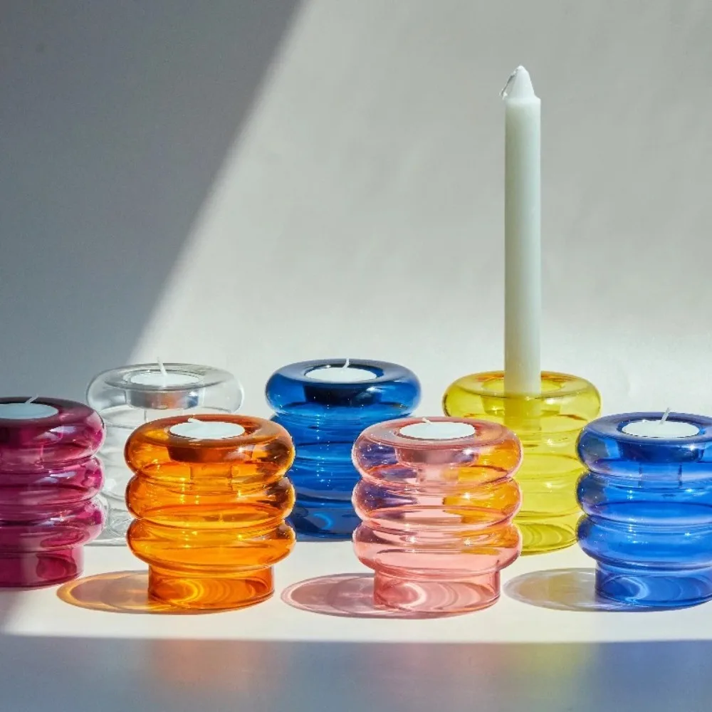 Moderne Bunte Glas-Kerzenhalter Kreative Stabkerzenhalter Nordische Heim- und Restaurant-Dekorationen Party-Tisch-Mittelstück