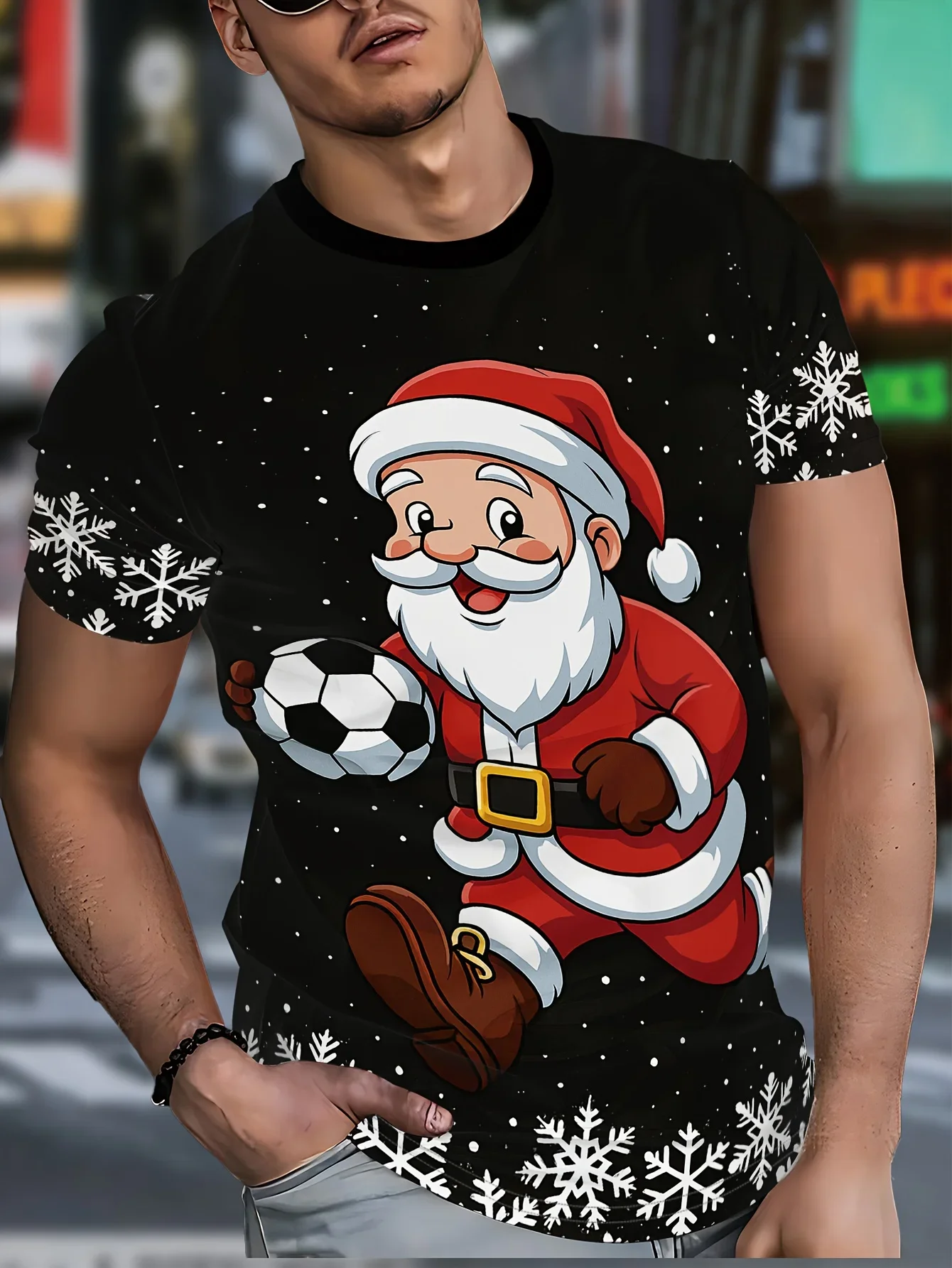 

New Year's Party Christmas Sweater Fashionable Loose Santa Claus 3D Printed Men's T-shirt Casual Round Neck Short Sleeve Top 6XL