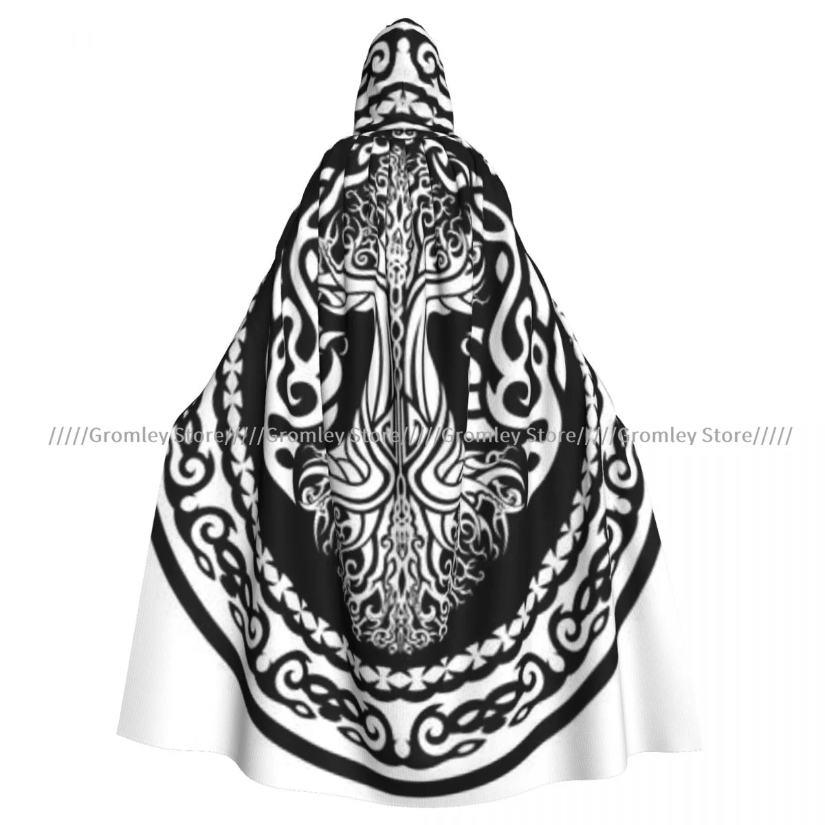 Witch Long Hooded Robe Amulet With Yggdrasil Tree Halloween Cloak Cosplay Costumes for Adult