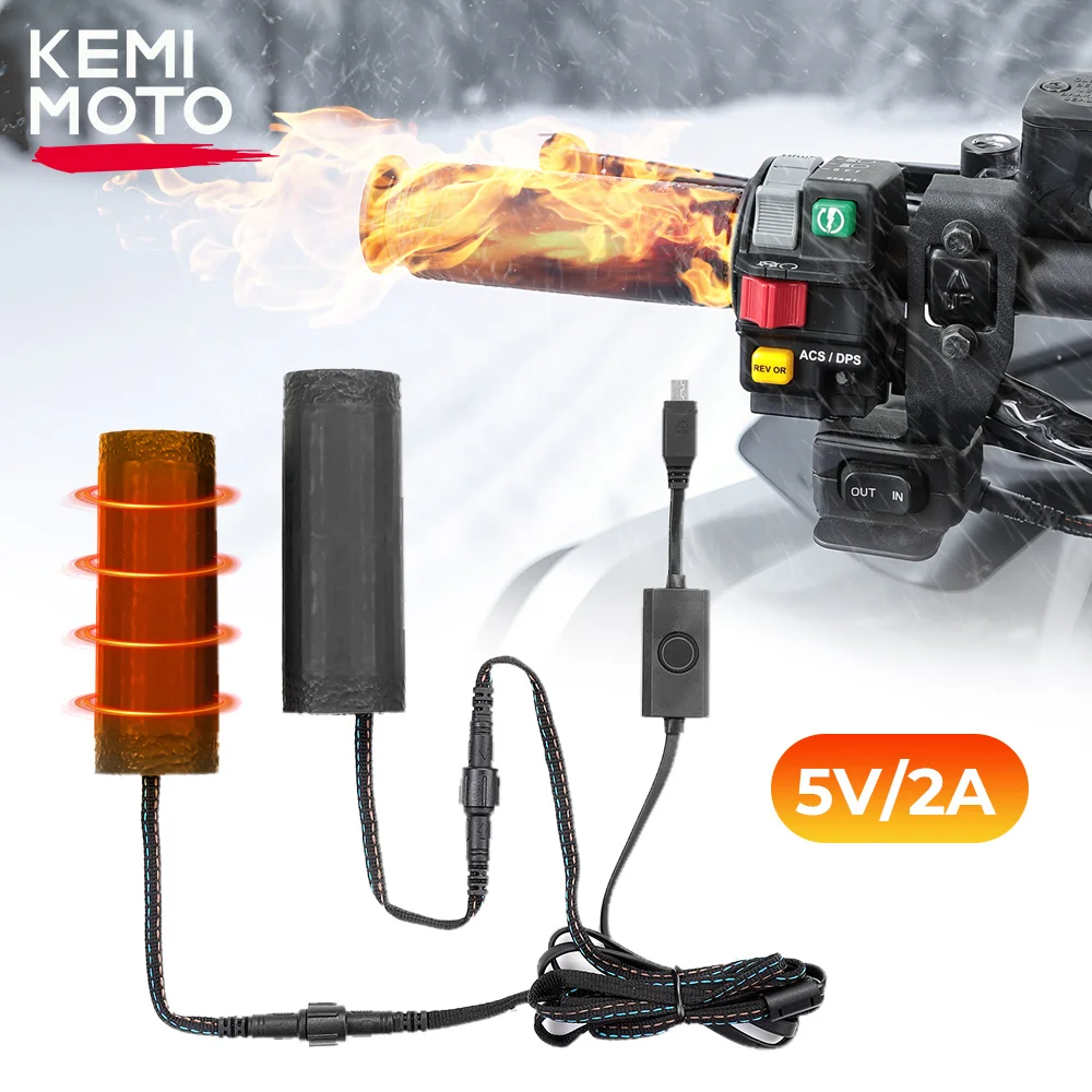 

Motorcycle Winter Waterproof Fast Heating Grips with Switch Type-C USB Handlebar Heater for 22mm ATV Handlebars Snowmobile
