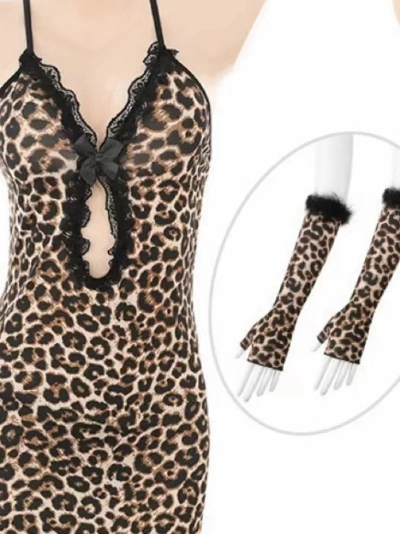 Sexy Pure Desire Cute Leopard Print Uniform Pajama Dress Elegant Fashion Sweet Korean Women Tank Mini Dress Sweet 2024 Tops VWH9