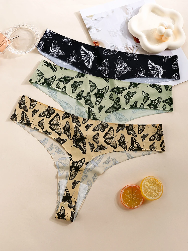 BANNIROU 1Pcs Women\'s Print Thongs Panties Seamless Ice Silk Sports Female Panties Women\'s Underwear Soft Ladies Intimates