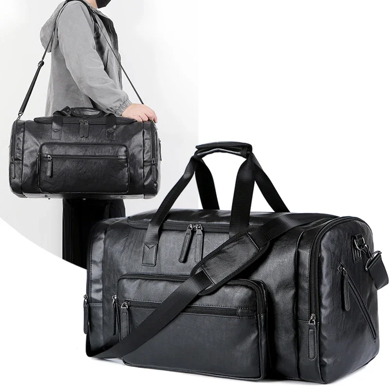 Sacs fourre-tout de voyage en cuir rétro pour hommes, sac de week-end masculin, grande capacité, bagage à main, sacs à main polochon, initié, livraison directe, bolso