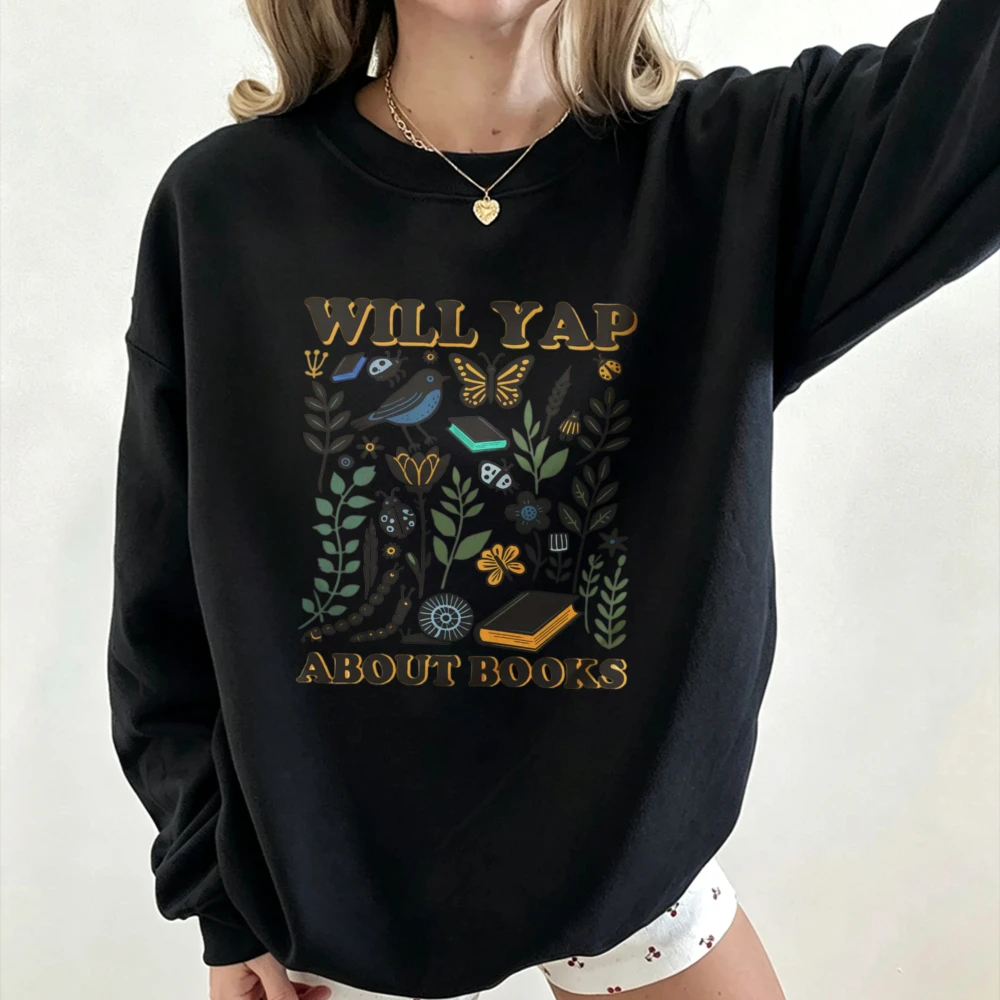 Nature Reader Crew Sweatshirt Forest Creatures Floral Book Illustration Booktok Cottagecore Bibliophile Aesthetic Sweatshirt Top