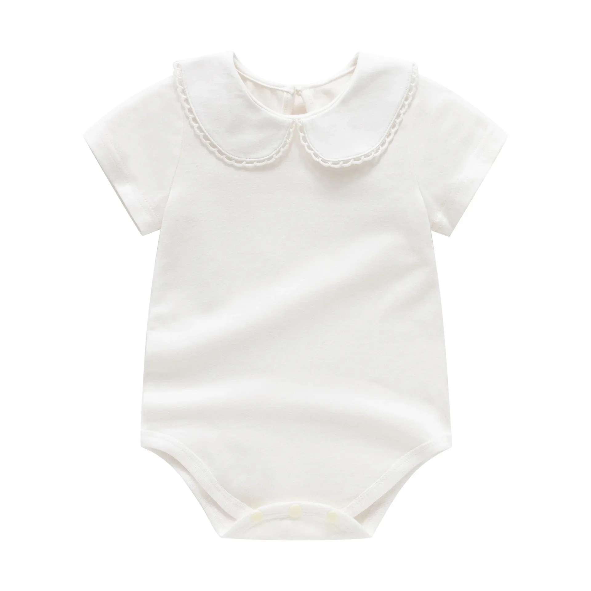 Spring and Autumn Baby Rompers Girls Baby Jumpsuit Newborn Creamy White Versatile Underwear Peter Pan Collar Rompers