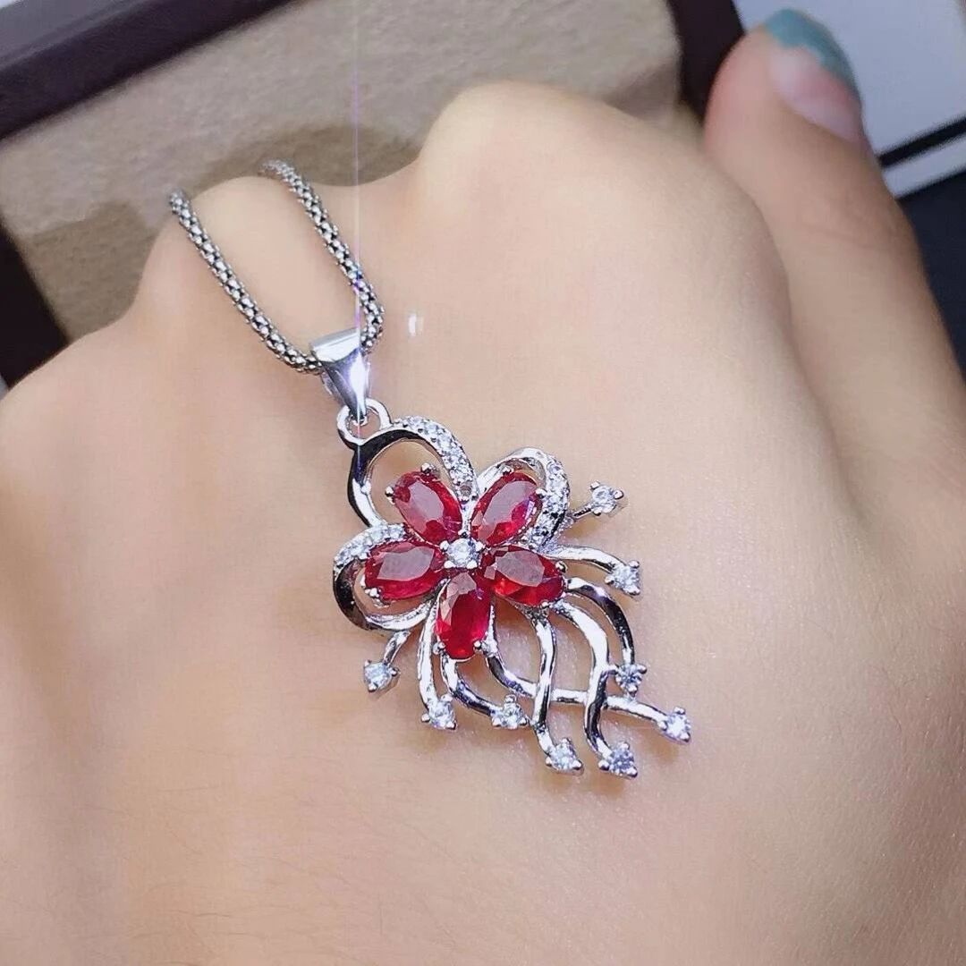 KJJEAXCMY New Jewelry Natural Women's Ruby Pendant 925 silver inlay Colorful and splendid Crystal pure fire flash explosion