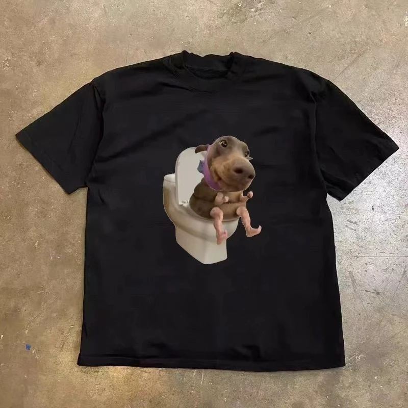 

New Toilet Puppy Summer Men's Women's T-Shirt Spring and Autumn Inside Couple Personality Trend Loose Casual Short Sleeve Top