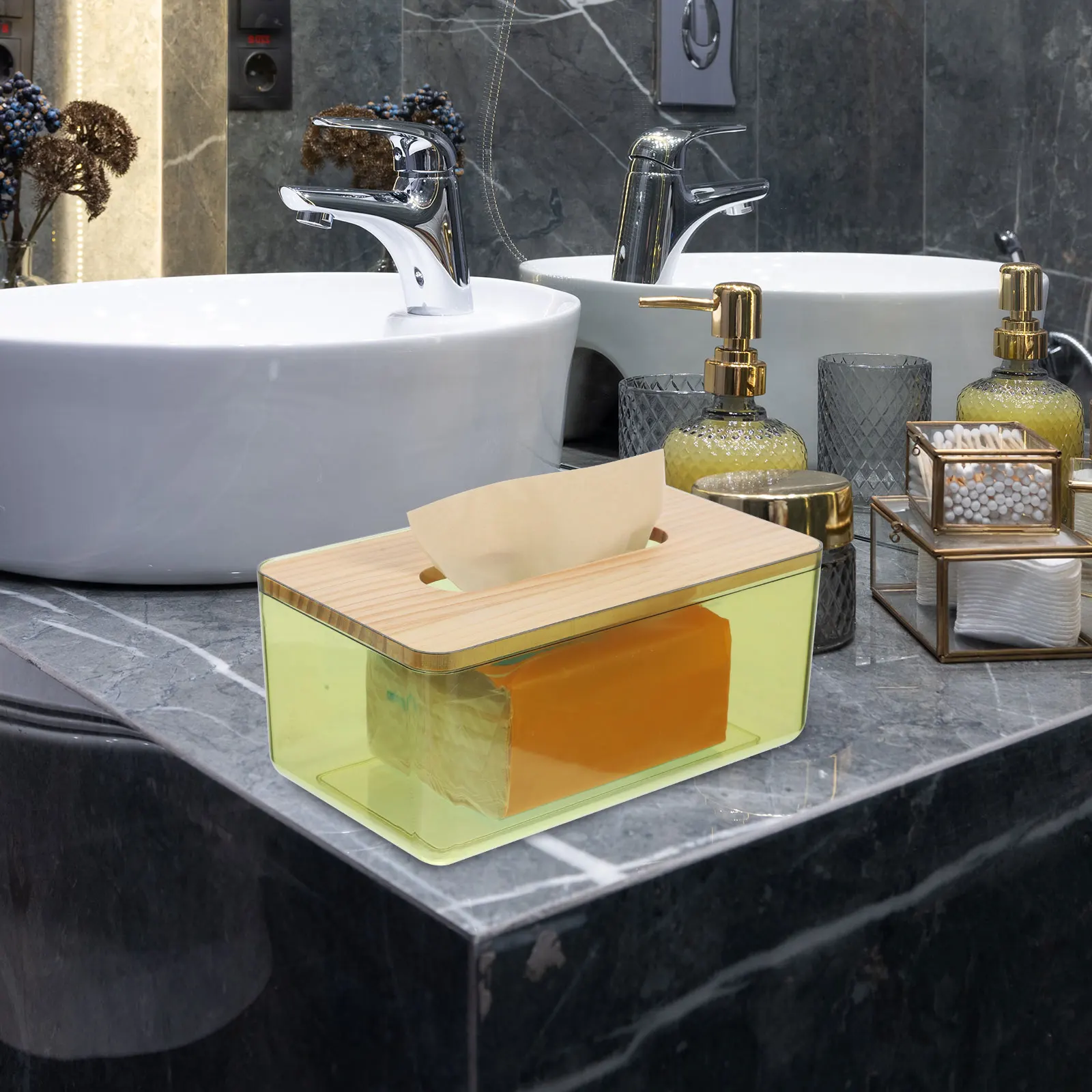 

Tissue Box Holder for Bathroom Paper Towel Boxes Storage Cases Household Napkin Green Container Desktop