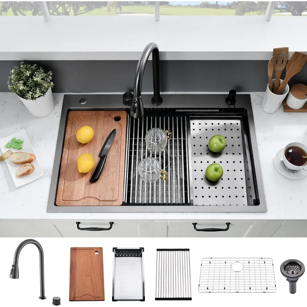 

Кухонная раковина, кухонная раковина с водопадом, раковина для рабочей станции, раковина из нержавеющей стали с водопадом, кухонная раковина с одной чашей