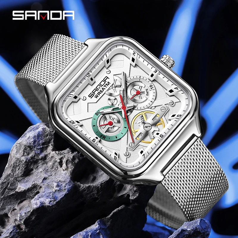 SANDA 9085 Men Wristwatch relo - Stainless Mesh Band ulasan dan harga