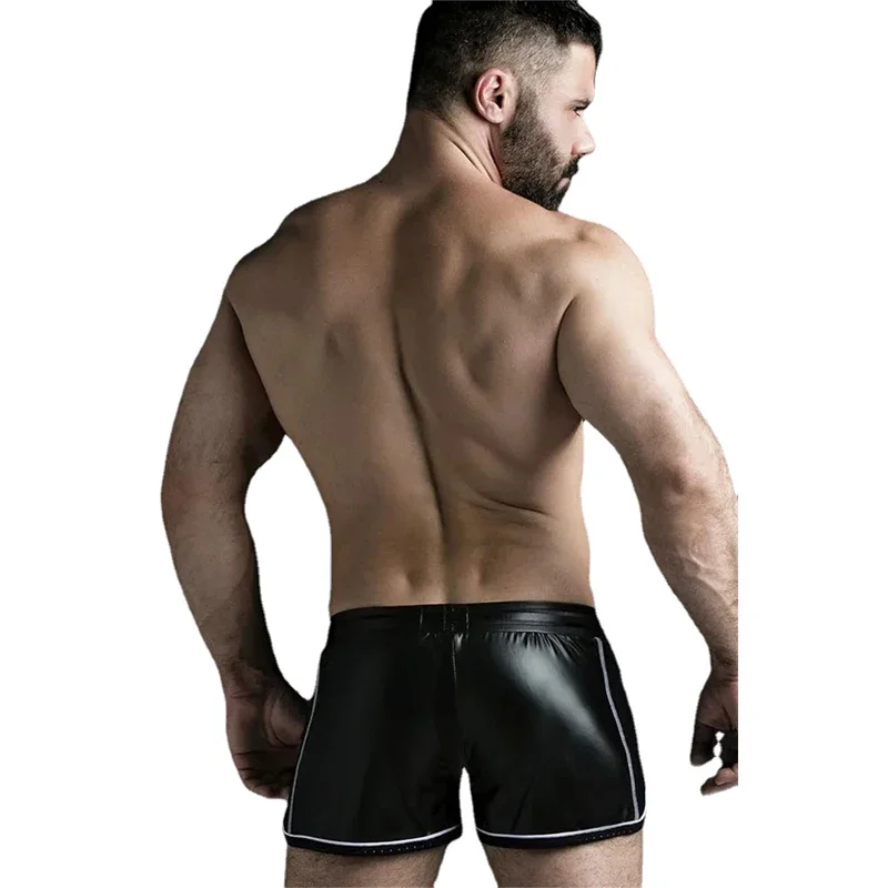 New Men\'s Three-minute Shorts PU Imitation Leather Splicing Breathable Sports Leisure Motorcycle Lederhosen