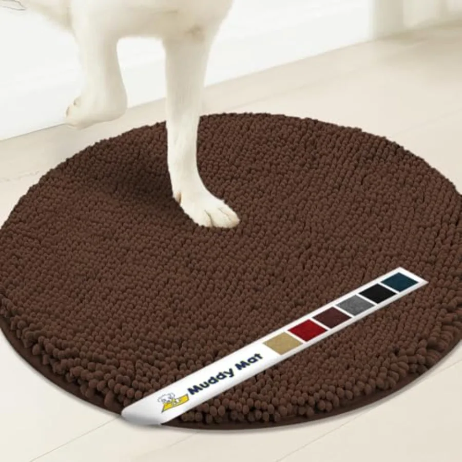 

Brown Round 6Feet Super Absorbent Microfiber Dog Door Mat for Muddy Paws Non-Slip Washable Pet Rug Quick Dry Chenille Entryway