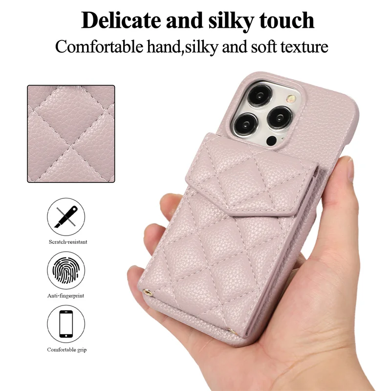 Luxury Diagonal Wallet Flip Phone Case For iPhone 15 14 Plus 13 12 11 Pro Max Makeup Mirror Shock Resistant Back Cover