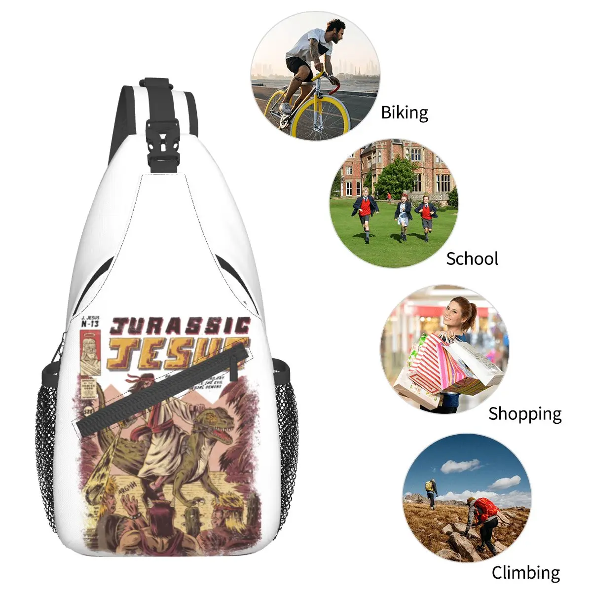 Mochila de hombro cruzada para deportes al aire libre, morral informal de Manga, juegos de monstruos, Anime, Jesús, Japón