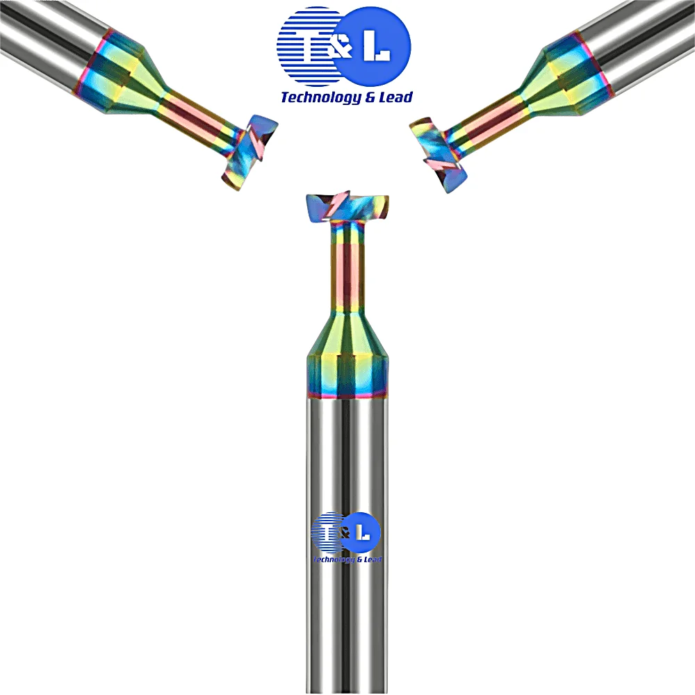 T & L HRC60 4-flute warna-warni baja Tungsten karbida Aluminium t-bentuk pemotong penggilingan CNC alat mesin mekanis