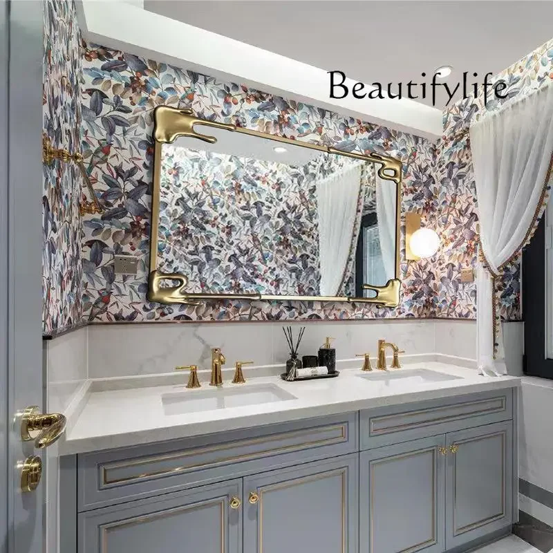 

M French Vanity Mirror Oval Vanity Mirror European Carved Entrance Decoration Light Luxury Entrance Retro Mirror