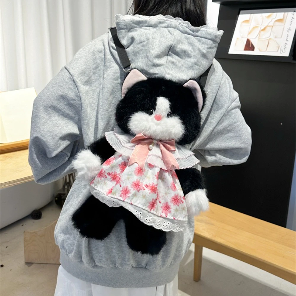 Kawaii Katze Plüsch Rucksack süße Kitty Stofftier Puppe weiche flauschige Plüschtier Spielzeug Schultasche für Mädchen Frauen Geburtstag Weihnachtsgeschenke