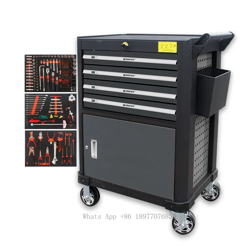 2024 New Srunv Hot Selling 168pc 4 Drawers Mobile Tool Cabinet Trolley Ratchet Spanner Tools Set