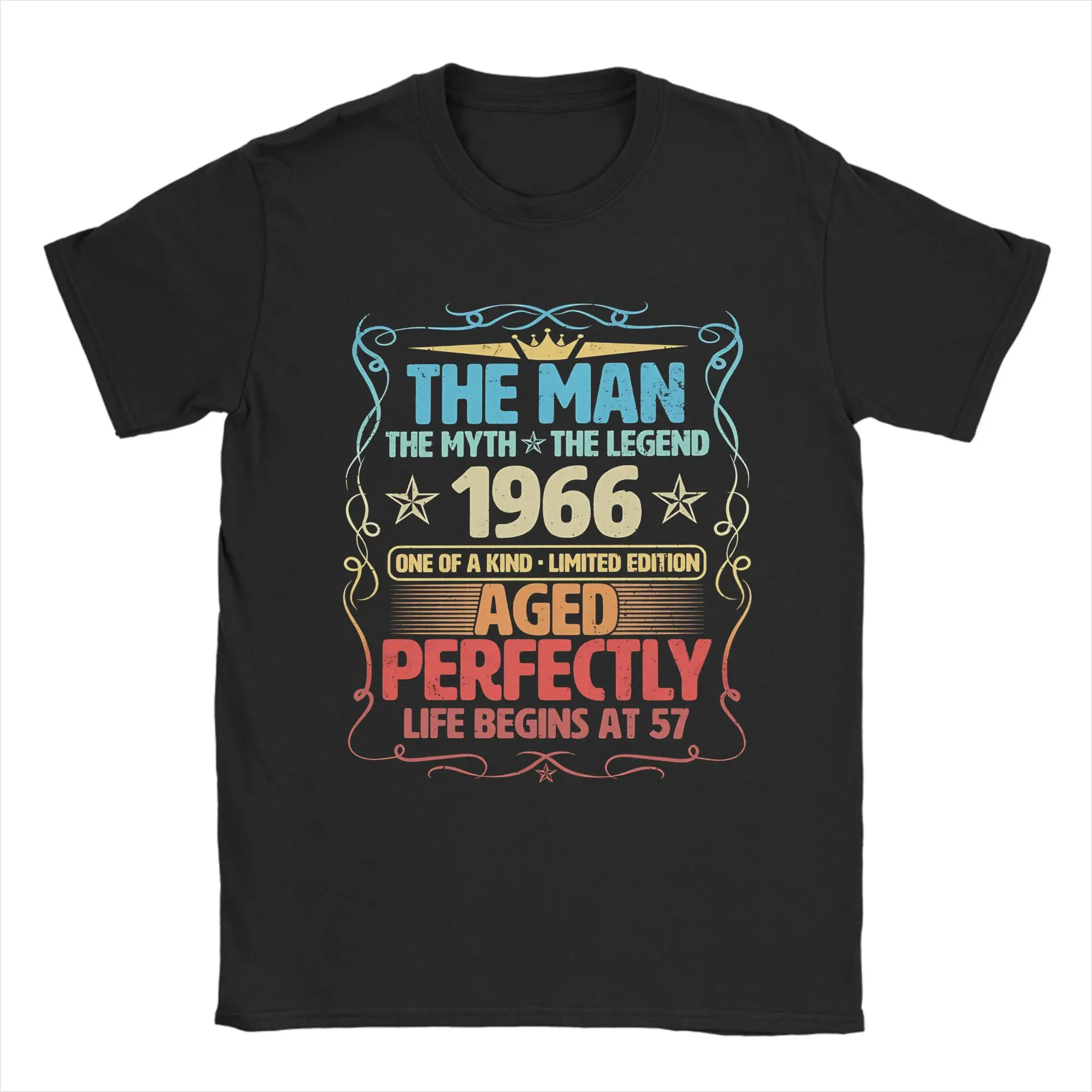 Mens T-Shirt The Man 1966 Aged Perfectly Life Begins At 57th Birthday T Shirts Summer Tee Shirt Aesthetic Print Cotton Tops