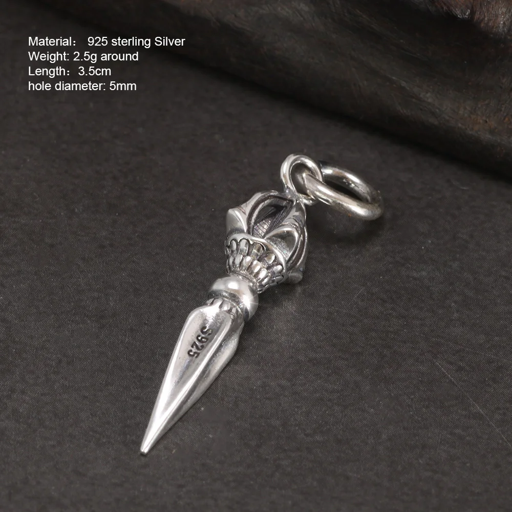 Real 925 Sterling Silver Small Vajra Pendant For Men and Women Buddhism Prayer Bouddha Jewelery