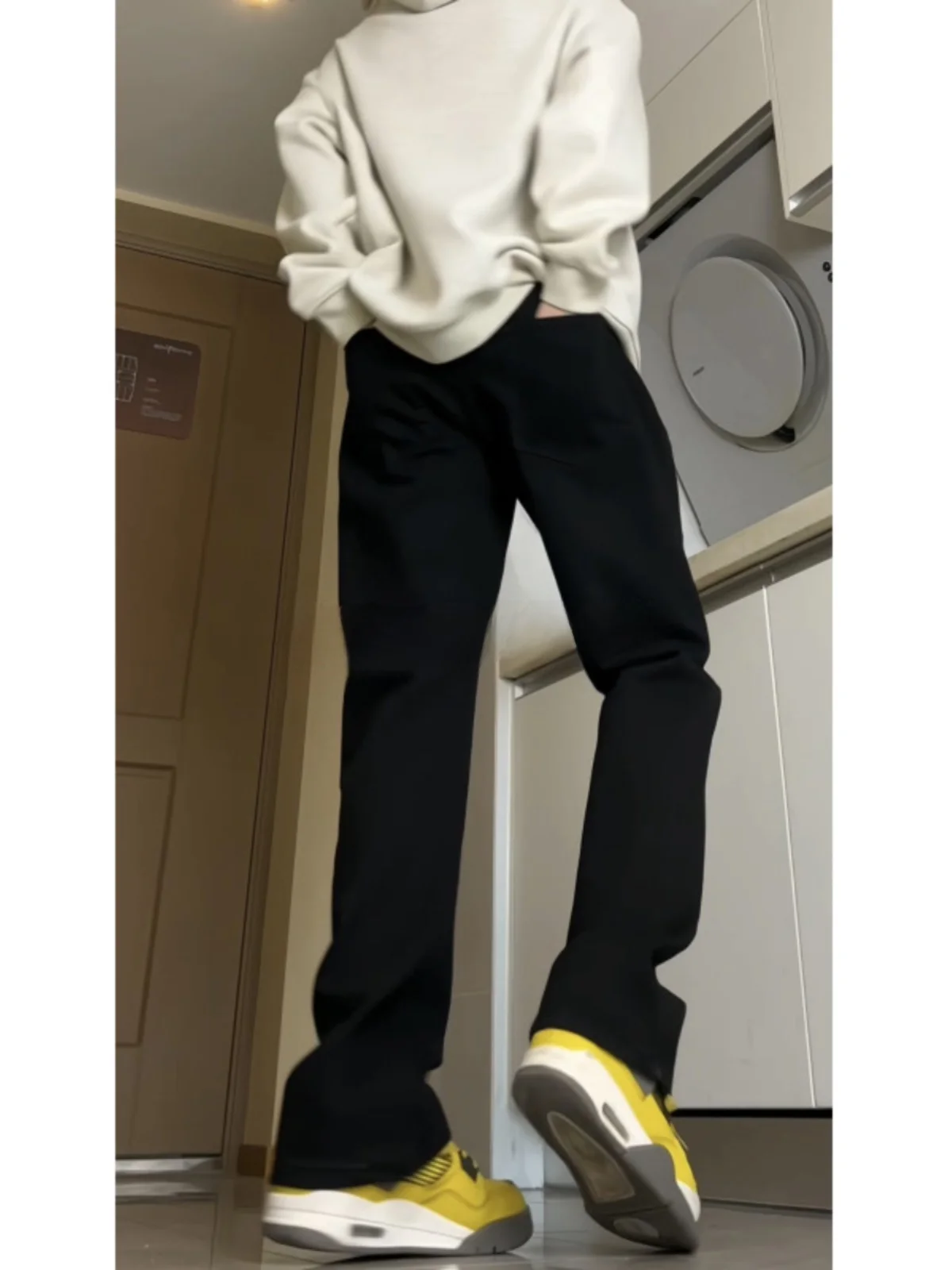 

Tall Men's Jeans 190cm Spring Autumn High Street Vibe Micro Flare Denim American Retro Loose Straight Leg Jeans for Youth