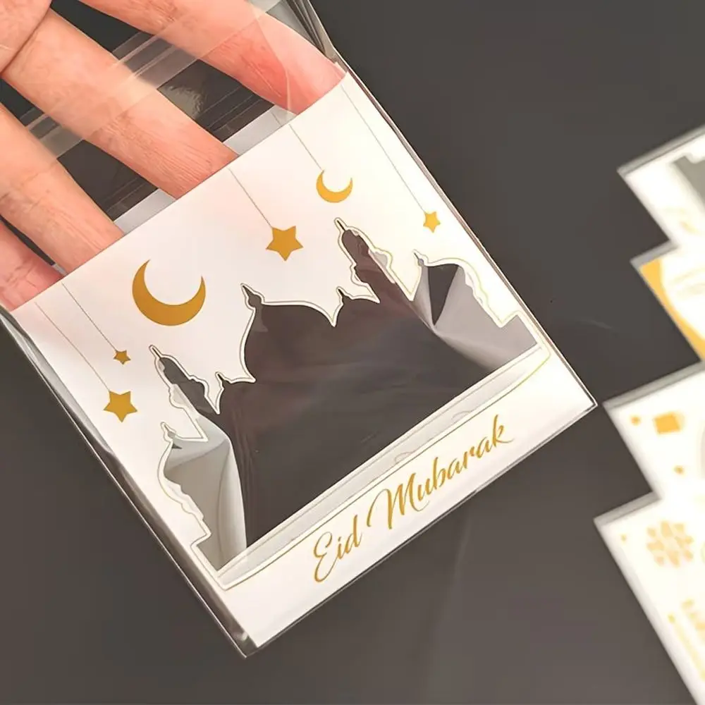 

100Pcs Transparent Eid Mubarak Biscuit Bag Self Sealing Oil-proof Ramadan Candy Bag Moon Star Pattern Plastic Snack Bags