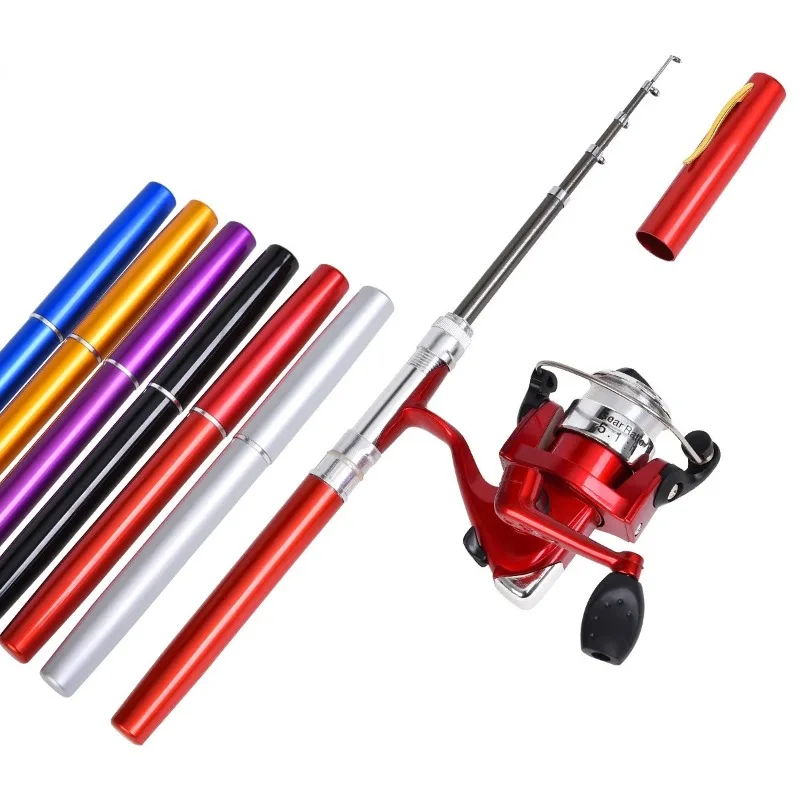 Juego de caña de pescar giratoria, rueda de pesca de bolsillo portátil, caña de pescar de hielo, equipo de pesca telescópico, 1 Juego