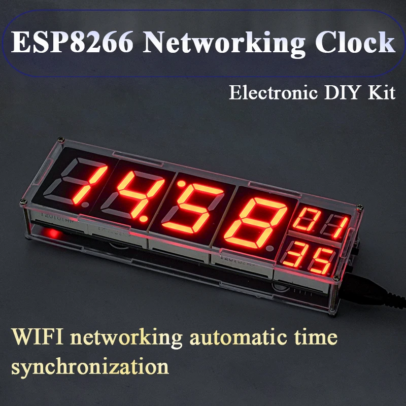 DIY Networking Clock ESP8266 Kit 8-bit Digital Tube Temperature Alarm Clock Auto Dimming Fun Soldering Loose Parts