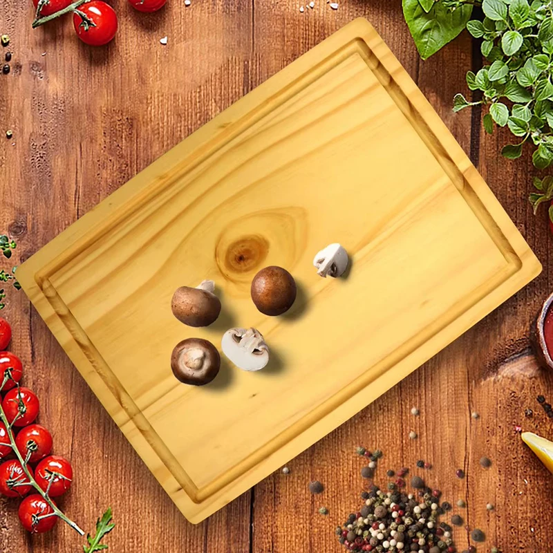 Jaswehome Rectangular Pinewood Cutting Board Double-sided Wooden Chopping Blocks Cheese Board With Juice Groove Kitchen Boards