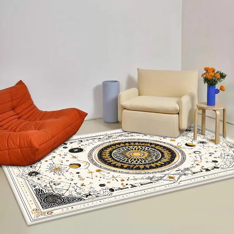 

Bohemian Retro Style Room Decoration Home Mats Antiskid Large Living Room Rug Soft Foldable Bedroom Cloakroom Carpet Easy Clean