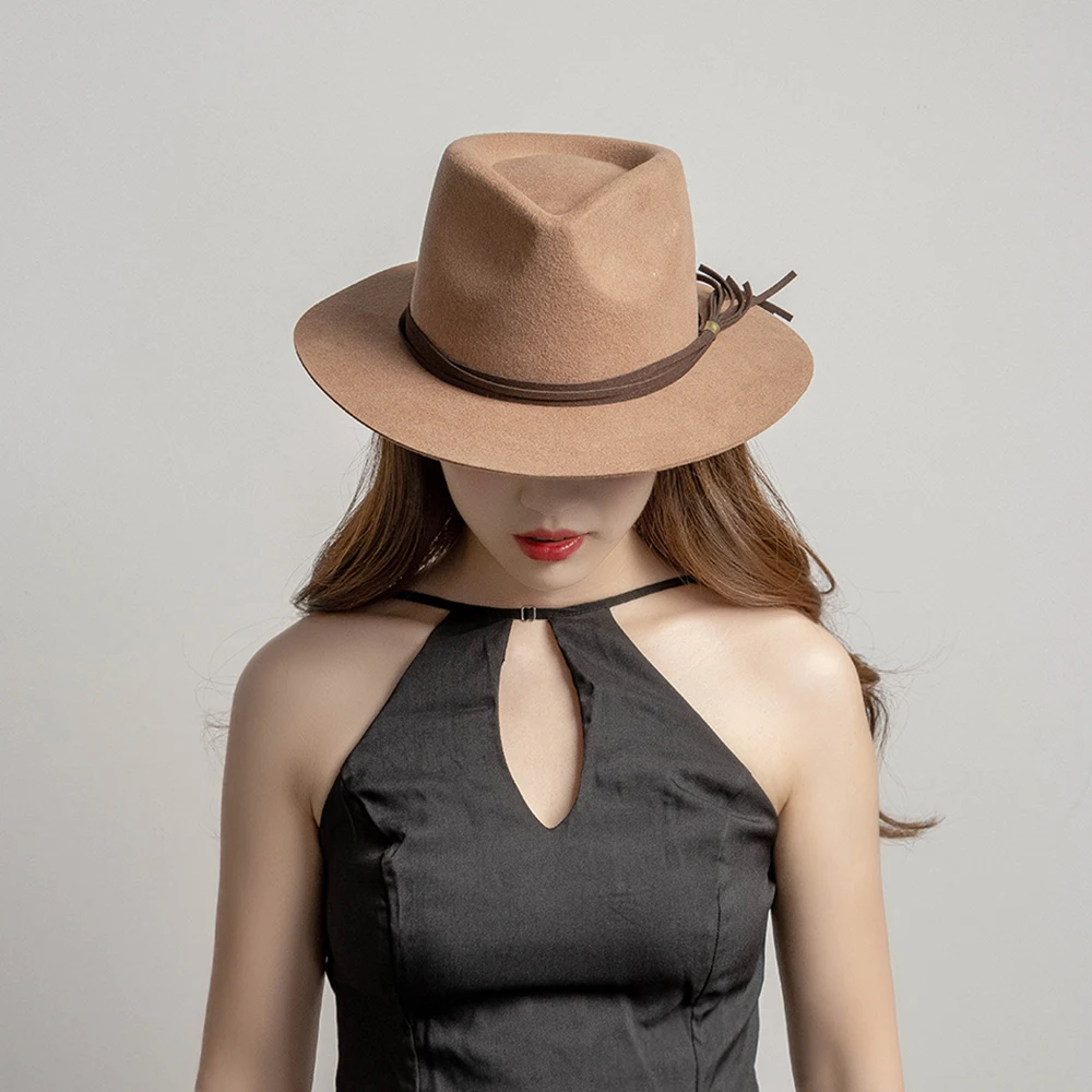 100% Australia Wool Felt Hat Fedora Hat with PU belt trim women fashion hat diamond crown hat with short brim