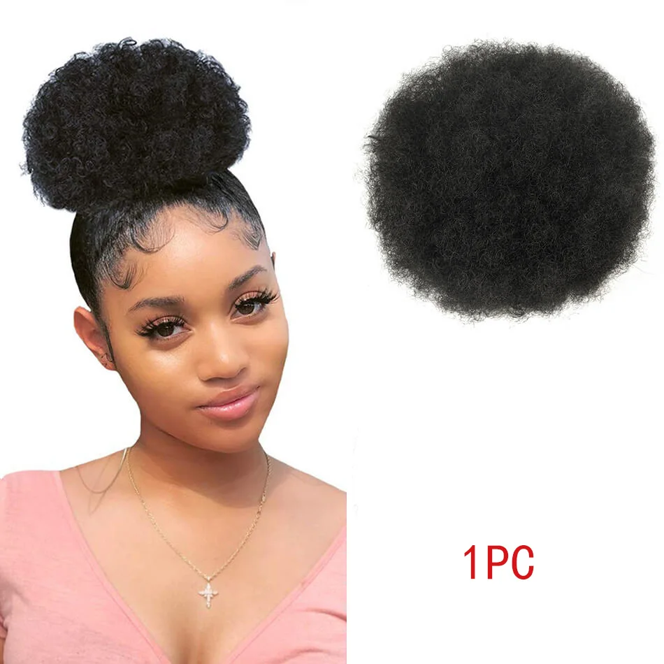 Synthetic 6inch Afro Puff Drawstring Ponytail Hair Accessories Kinky Curly Soft Fried Head Elastic Hair Rope Buns for Kids Woman