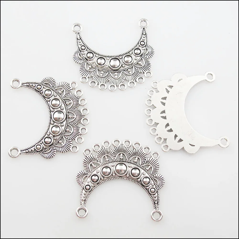 4Pcs Tibetan Silver Color 2-8 Moon Flower Charms Pendants Connectors 42x46mm