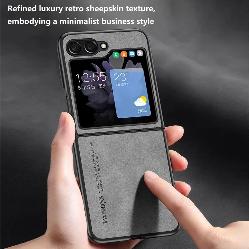 غلاف جلدي ريترو لهاتف samong Z Flip ، غطاء مقاوم للصدمات غير لامع ، Z Flip 3 ، 4 ، 5 ، قشرة فاخرة لـ Z Flip 6
