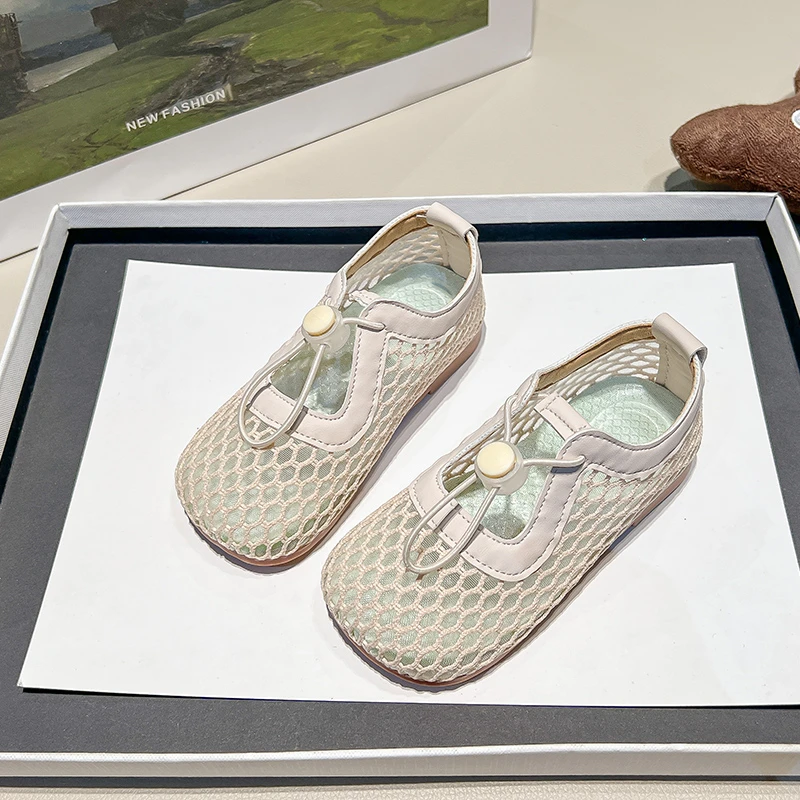 2025 New Little Kids Sandals for Girls Anti-slippery Quick-dry Toddler Beach Shoes Mesh Fabric Versatile Chic Girls Ballet Flats