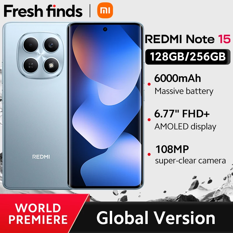 Смартфон Xiaomi Redmi Note 15 Global Version с AMOLED-дисплеем 6,77 дюйма, аккумулятором 6000 мАч, процессором MTK Helio G100-Ultra и камерой 108 МП【Мировая премьера】